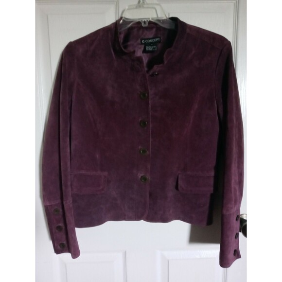 Women's C Concepts Suede Jacket Size 12 Purple Coat 100% Leather Pockets - Picture 1 of 9